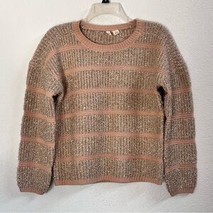 Moth pink and gold stripe crew pullover sweater